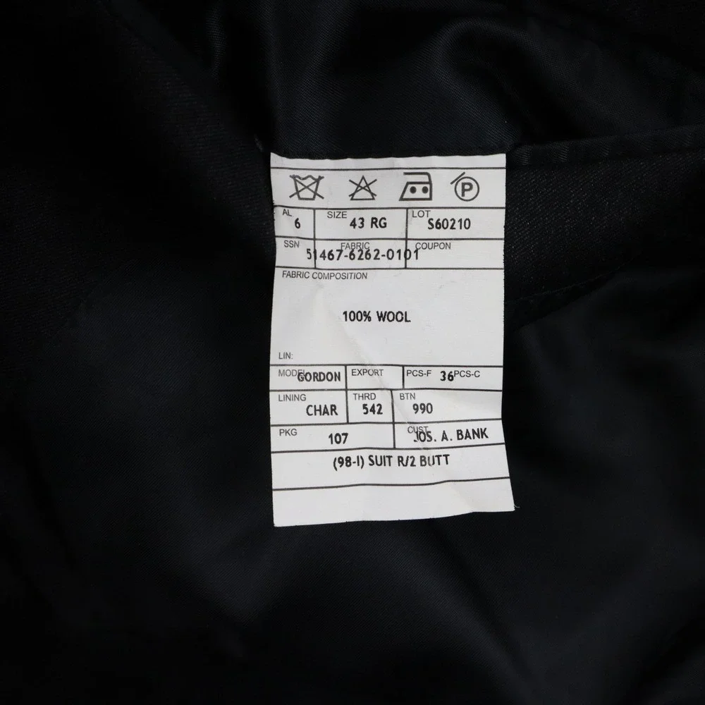 Jos A Bank Blazer Mens 43R Signature Wool 2-Button Suit Jacket Coat Charcoal‎